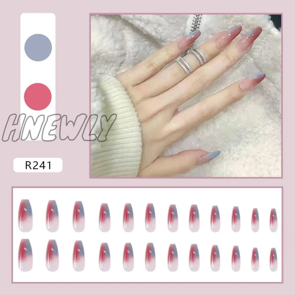 24Pcs/Box Fake Nails Press On Short Reusable With Designs Set French Artificial Pink Kawaii False
