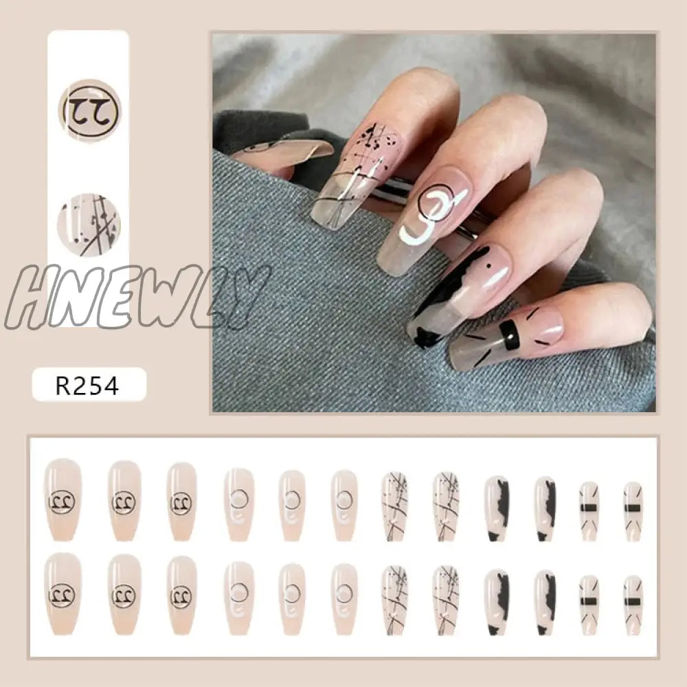 24Pcs/Box Fake Nails Press On Short Reusable With Designs Set French Artificial Pink Kawaii False