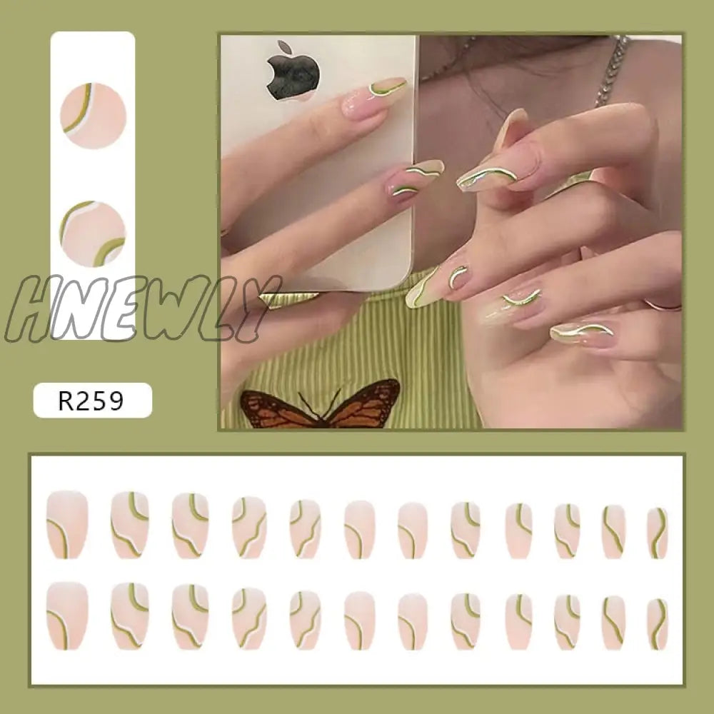 24Pcs/Box Fake Nails Press On Short Reusable With Designs Set French Artificial Pink Kawaii False