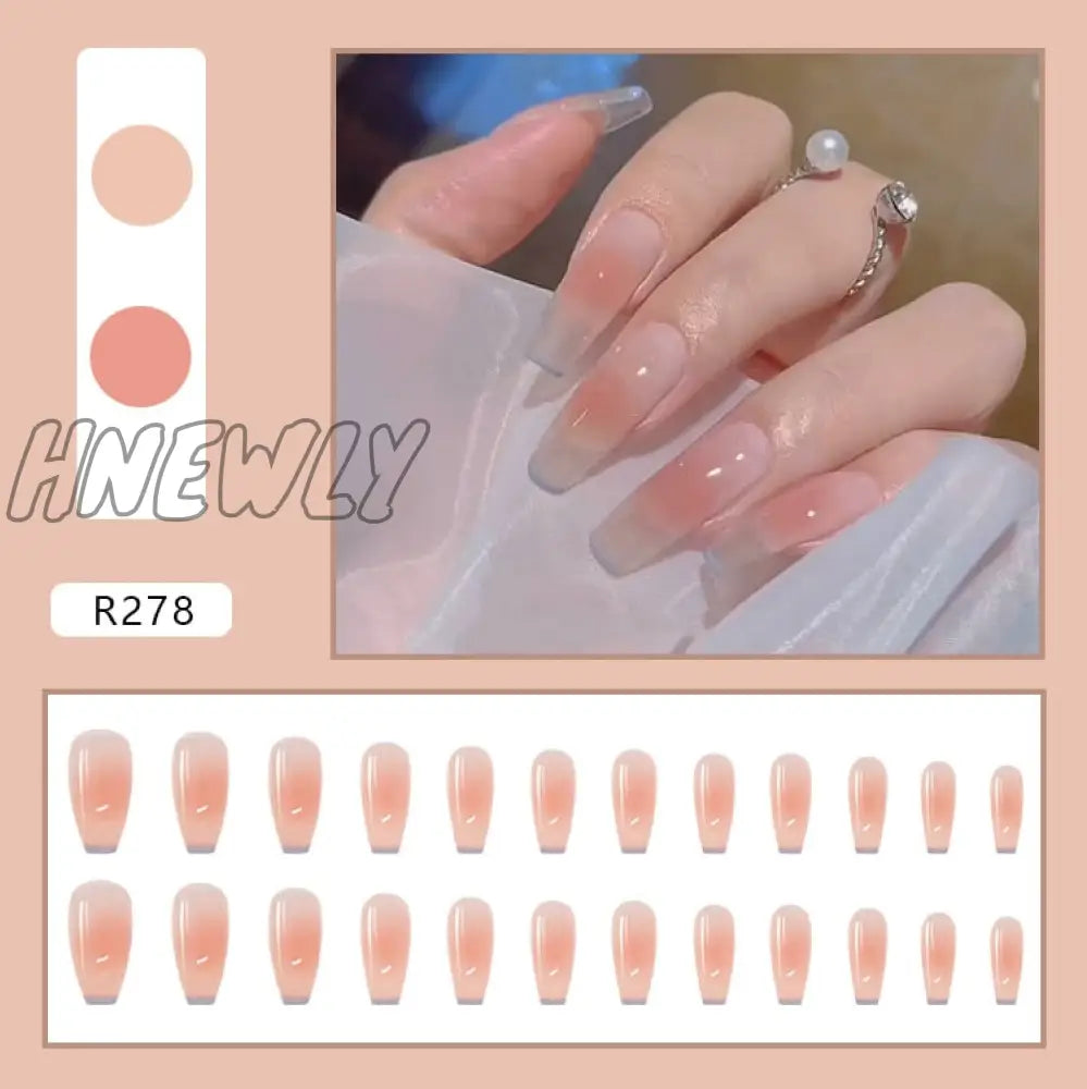 24Pcs/Box Fake Nails Press On Short Reusable With Designs Set French Artificial Pink Kawaii False
