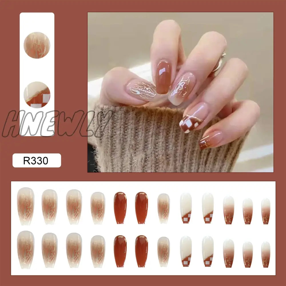 24Pcs/Box Fake Nails Press On Short Reusable With Designs Set French Artificial Pink Kawaii False