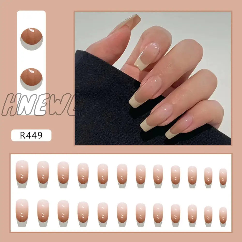 24Pcs/Box Fake Nails Press On Short Reusable With Designs Set French Artificial Pink Kawaii False