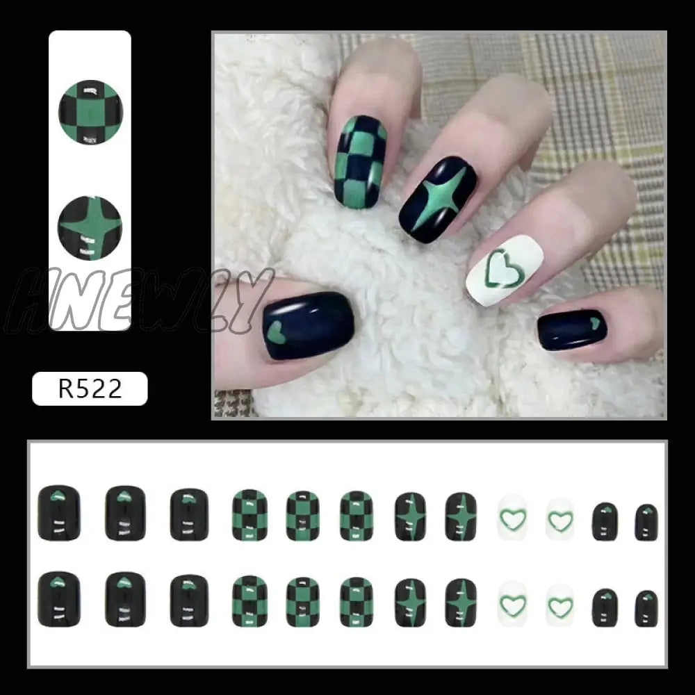 24Pcs/Box Fake Nails Press On Short Reusable With Designs Set French Artificial Pink Kawaii False