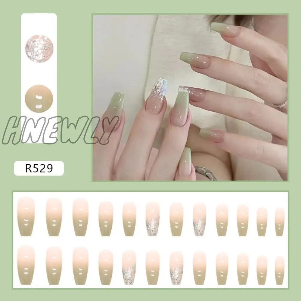 24Pcs/Box Fake Nails Press On Short Reusable With Designs Set French Artificial Pink Kawaii False