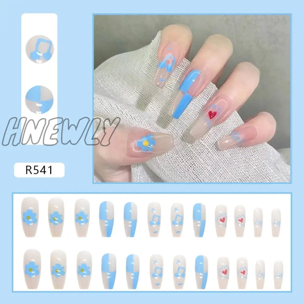 24Pcs/Box Fake Nails Press On Short Reusable With Designs Set French Artificial Pink Kawaii False