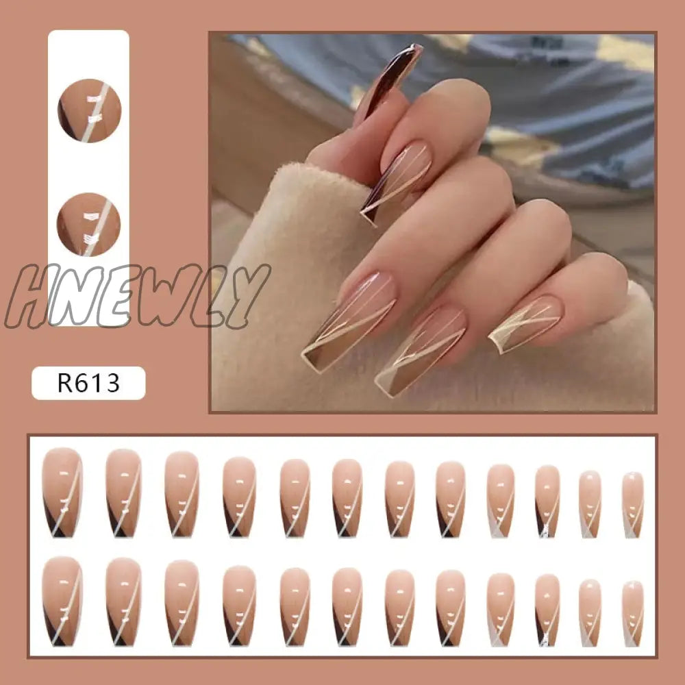 24Pcs/Box Fake Nails Press On Short Reusable With Designs Set French Artificial Pink Kawaii False