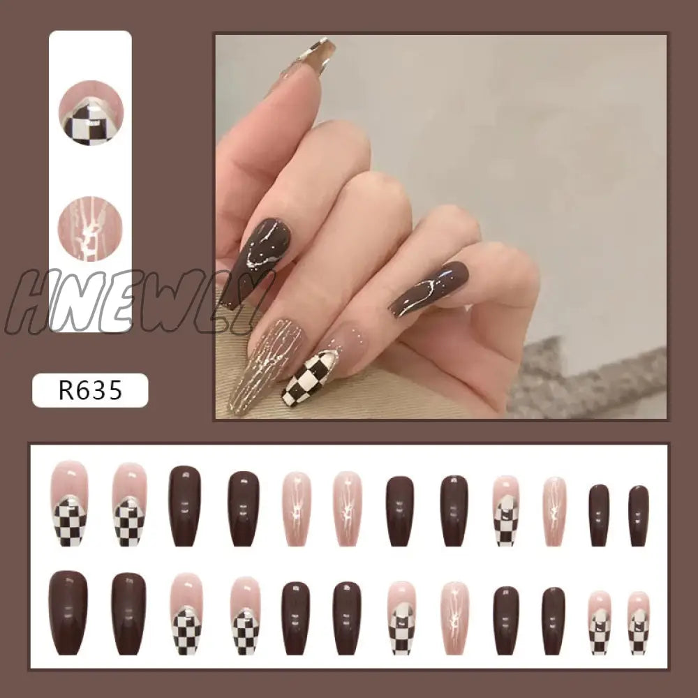 24Pcs/Box Fake Nails Press On Short Reusable With Designs Set French Artificial Pink Kawaii False