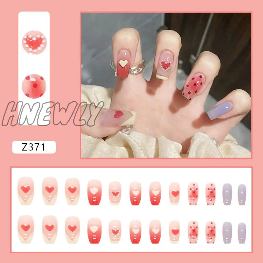 24Pcs/Box Fake Nails Press On Short Reusable With Designs Set French Artificial Pink Kawaii False