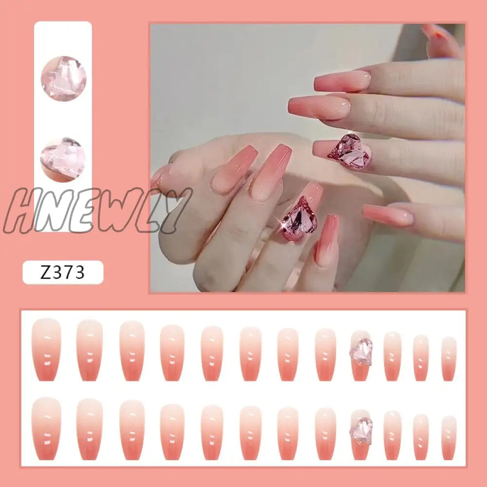 24Pcs/Box Fake Nails Press On Short Reusable With Designs Set French Artificial Pink Kawaii False
