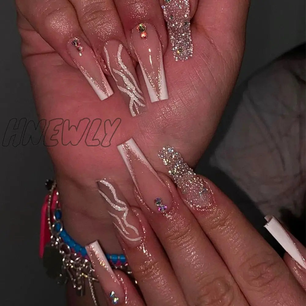 24Pcs Extra Long Square Head False Nails White Solid Simple French Fake Nail Wearable Ballet Press