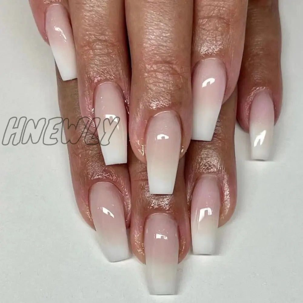 24Pcs Extra Long Square Head False Nails White Solid Simple French Fake Nail Wearable Ballet Press