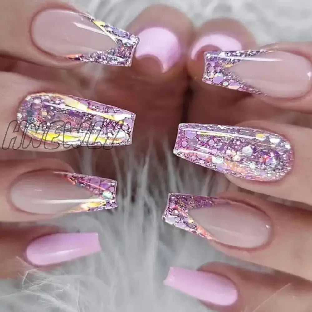 24Pcs Extra Long Square Head False Nails White Solid Simple French Fake Nail Wearable Ballet Press
