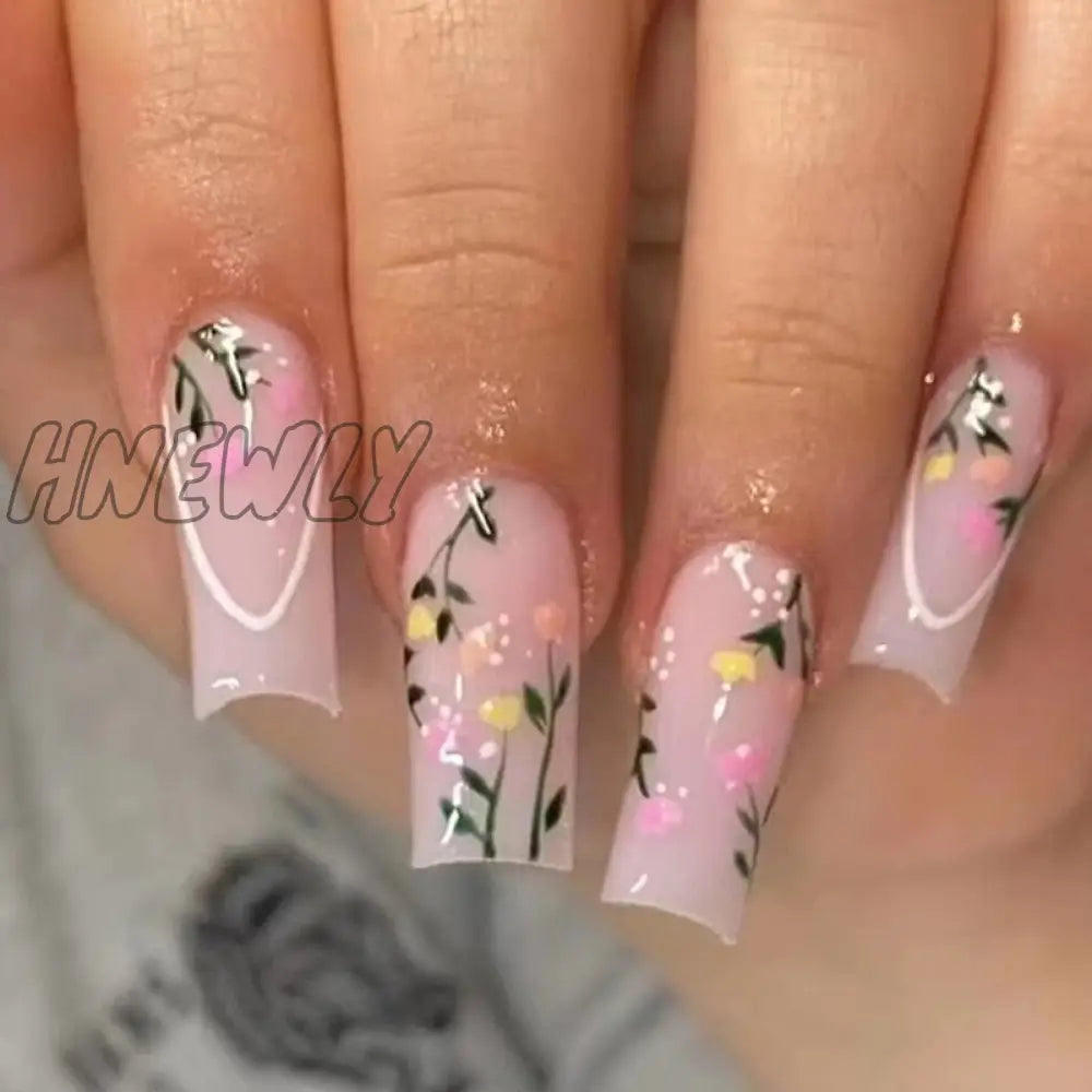 24Pcs Extra Long Square Head False Nails White Solid Simple French Fake Nail Wearable Ballet Press
