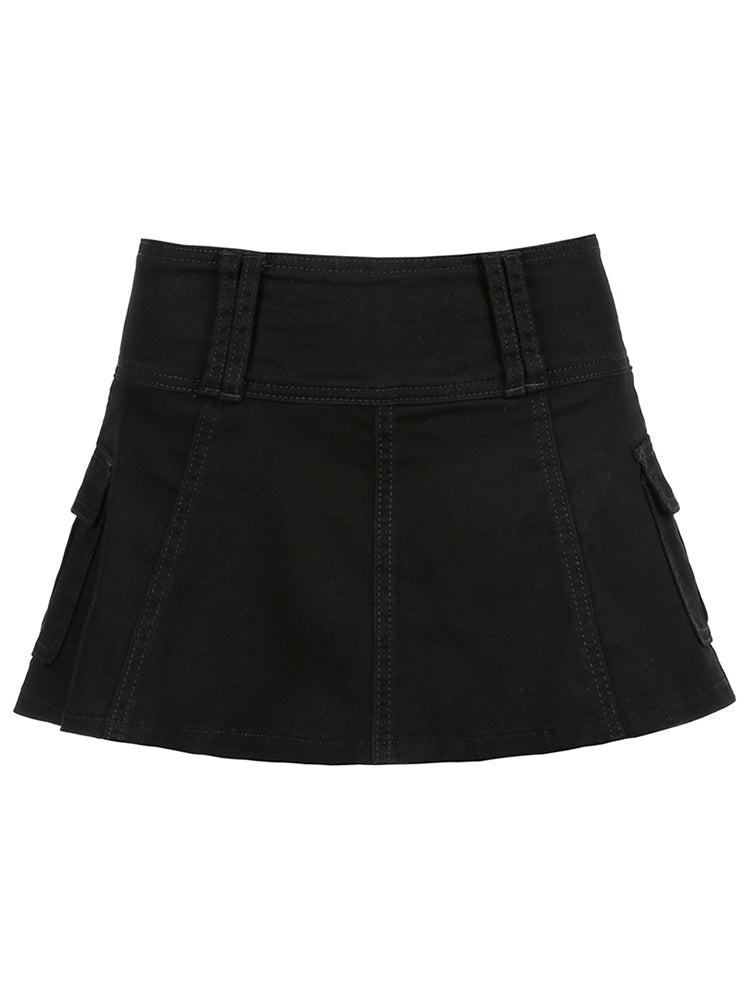 Hnewly - outfit ideas White A Line Y2K Denim Shorts Skirts Womens Black Side Pocket Casual Cargo Jean Skirt Simple Preppy Golf Tennis Outfits