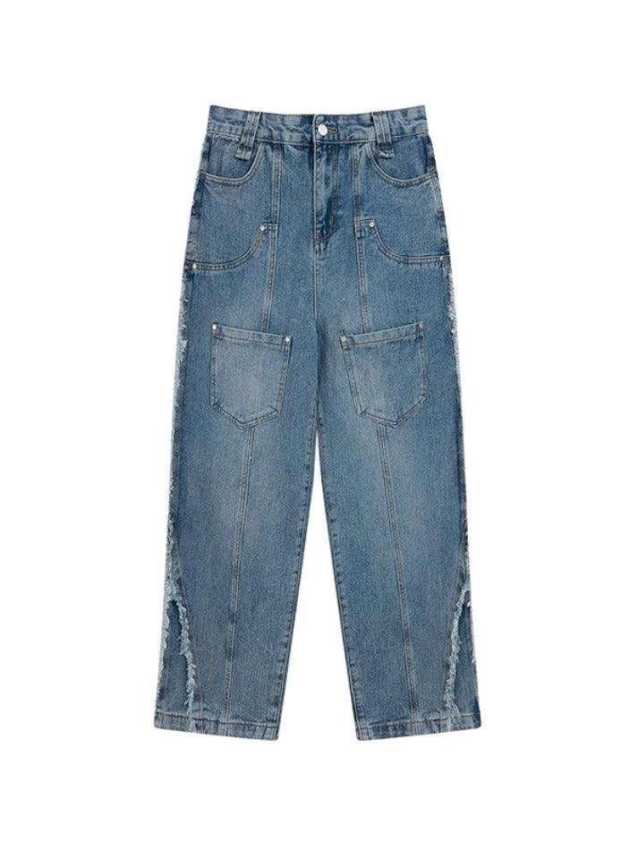 Hnewly - Vintage Multi Pocket Side Raw Trim Cargo Jeans ddbos-shop