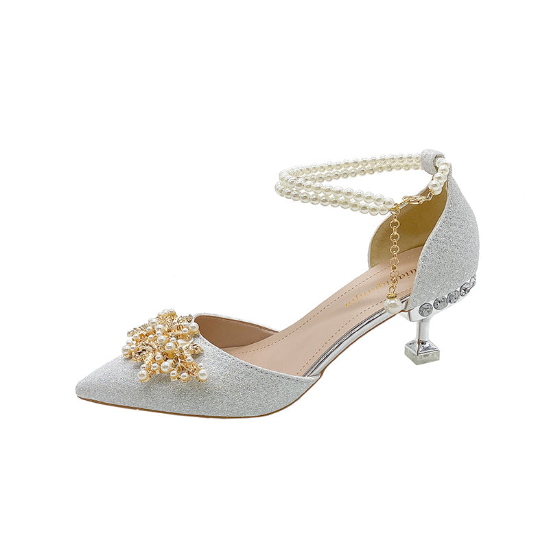 Hnewly Ladies Shoes on Sale New Fashion Pointed Metal Beaded Solid Women's High Heels Summer Leisure Banquet Women Wedding Pump