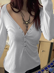Hnewly Buttoned Relaxed Fit Casual Knit Top
