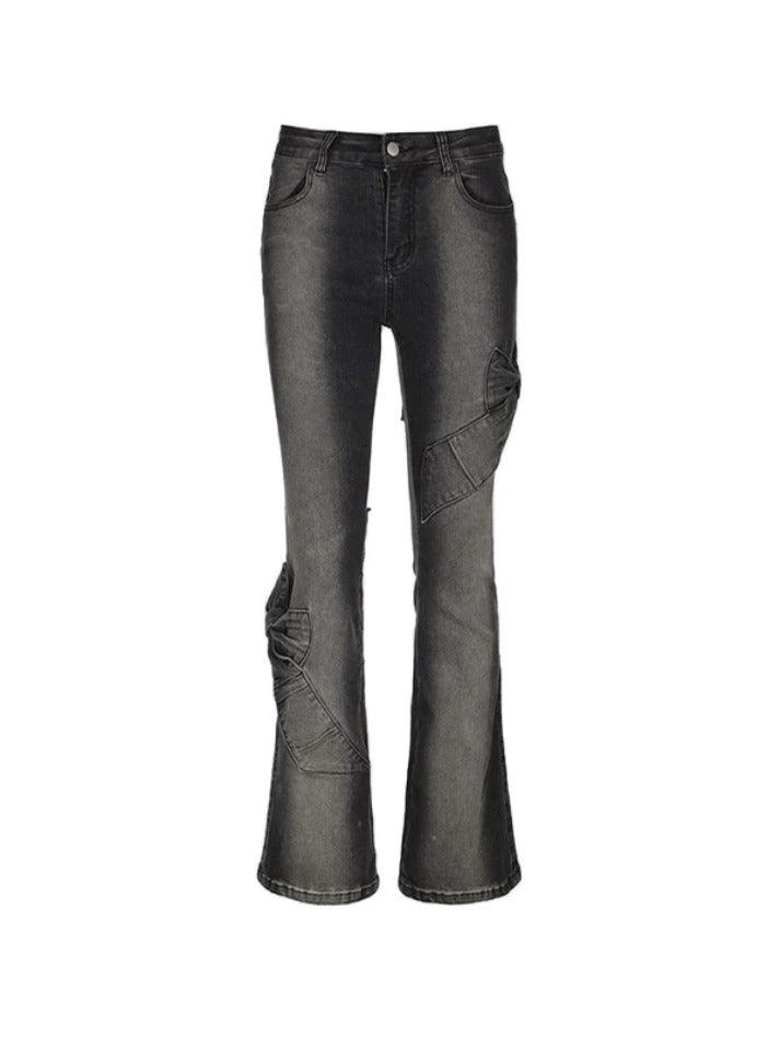 Hnewly - High Rise Ruched Bow Flare Jeans ddbos-shop