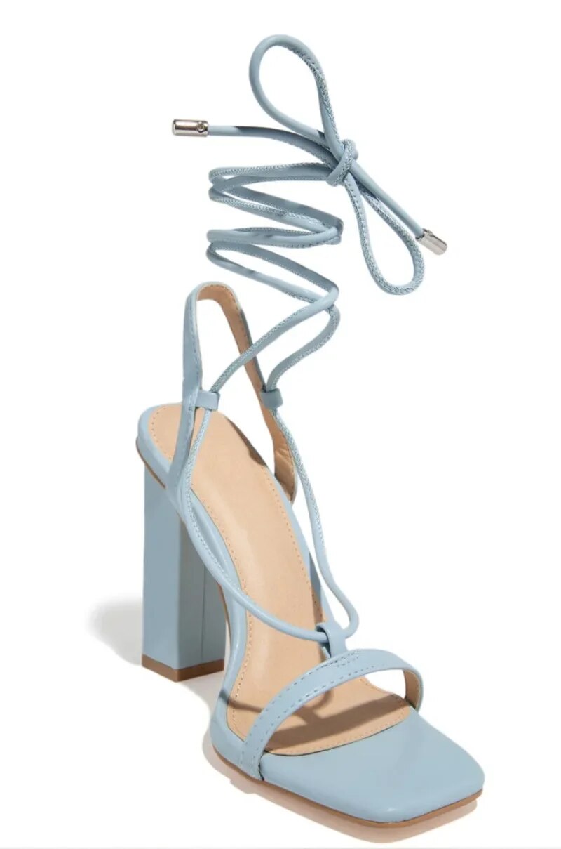 Hnewly Shoes Women Summer Cross Bandage High Heels Sandals Women Fashion Lace Up Peep Toe Shoes Female Square Heel Sandals 35-42