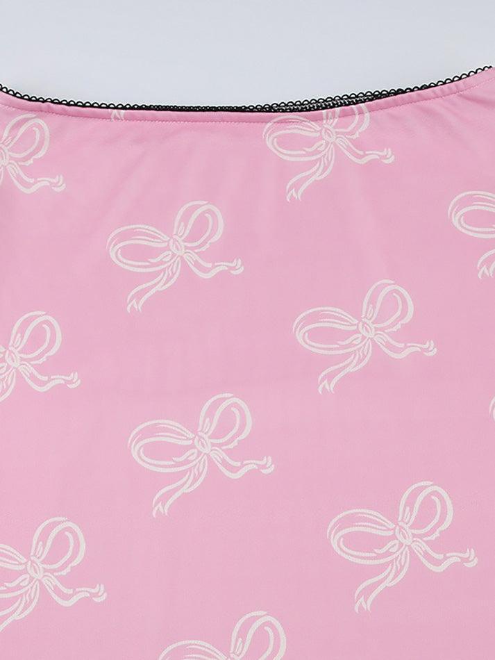 hnewly - Vintage Bow Print Mesh Midi Skirt hnewly