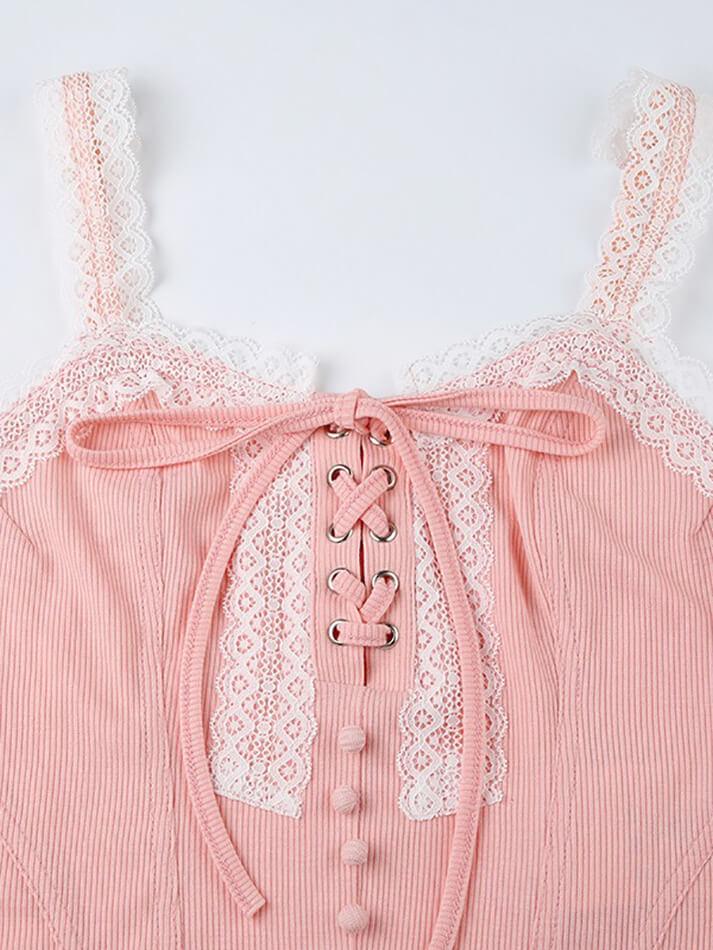 Hnewly Lace Tie Fitting Tank Top