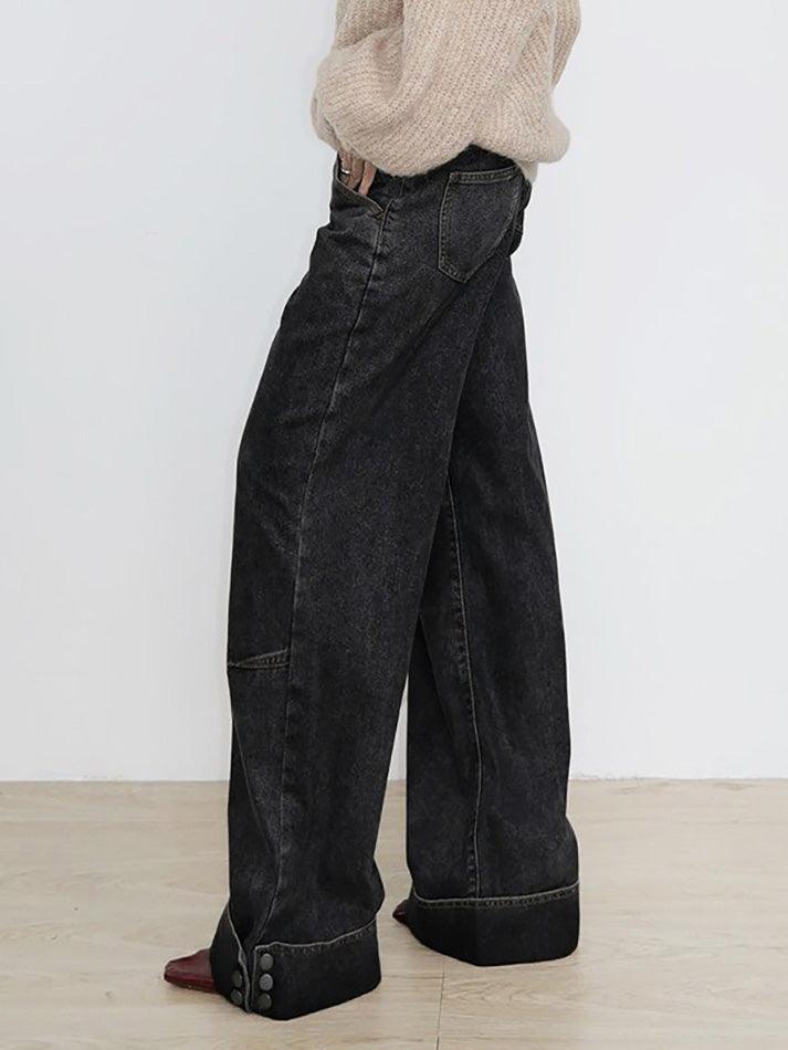 hnewly - Vintage Buttoned Hem Loose Low-Rise Jeans hnewly
