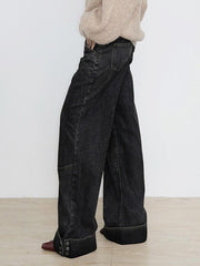 hnewly - Vintage Buttoned Hem Loose Low-Rise Jeans hnewly