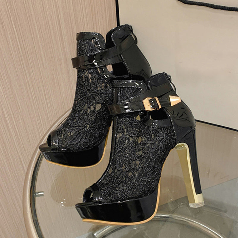 Hnewly Size 35-42 Sexy Peep Toe Platform High Heels Dance Shoes Female Black White Mesh Summer Boots Sandals Women Zapatos Mujer