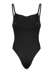 Hnewly - summer inspo Sleeveless Skinny Shirring Skinny Sexy Spaghetti Strap Bodysuit For Women Black Solid Simple Basic Vacation Camisole