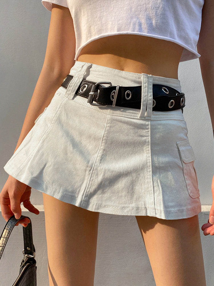 Hnewly - outfit ideas White A Line Y2K Denim Shorts Skirts Womens Black Side Pocket Casual Cargo Jean Skirt Simple Preppy Golf Tennis Outfits