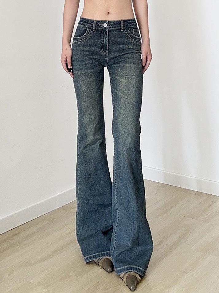 hnewly - Vintage Washed Slim Fit Flared Jeans hnewly