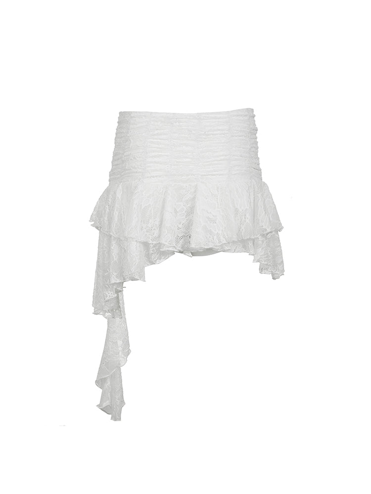 Hnewly - summer inspo Asymmetrical Hem Lining Boho Vacation Lace Skirt Women