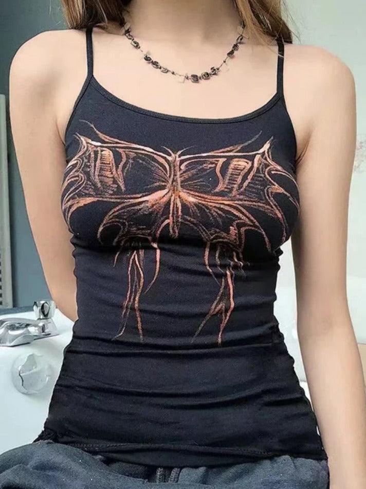 Hnewly Contrast Color Butterfly Print Cami Top