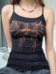 Hnewly Contrast Color Butterfly Print Cami Top
