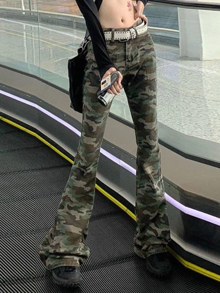 hnewly - Vintage Camo Print Flare Jeans HOT