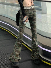 hnewly - Vintage Camo Print Flare Jeans HOT