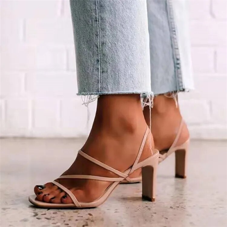 Hnewly Women Sandals Pumps Summer Fashion Open Toe High Heels Shoes Female Thin Belt Thick Heels Party Casual Females 8/10cm Shoes