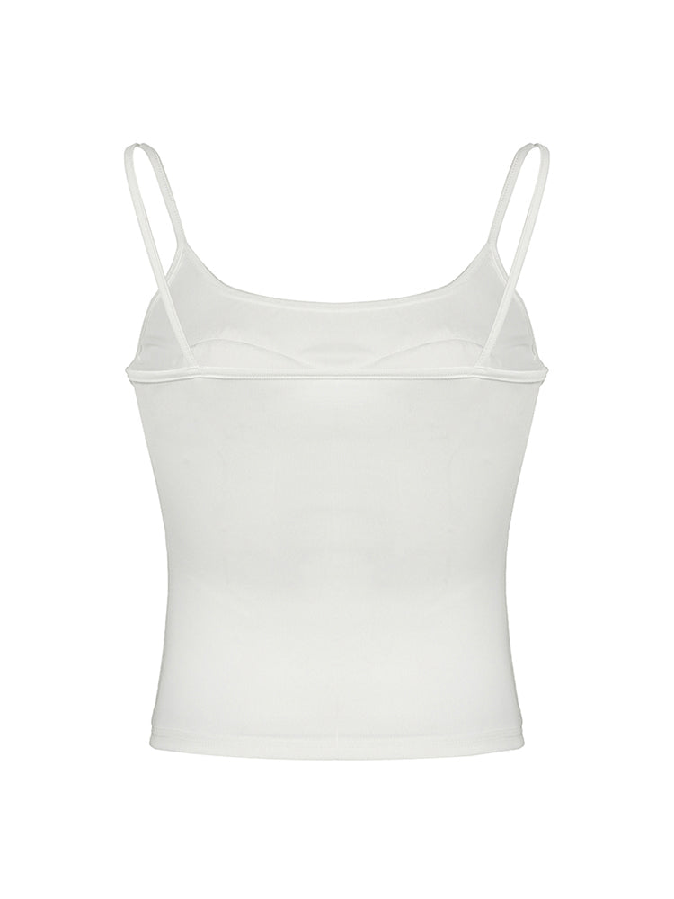 Hnewly - summer inspo Lace Bow Patches White Basic Cute Y2K Camisole Sleeveless Slim Women Crop Top Simple Casual Tank Vest
