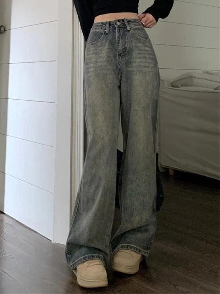 Hnewly - Washed Distressed High Rise Boyfriend Jeans Hnewly