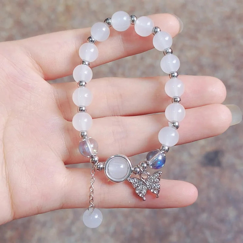 Hnewly Original Opal Sea Blue Treasure Moonlight Crystal Bracelet Light Luxury Elastic Bracelet For Girls Women Jewelry Accessories