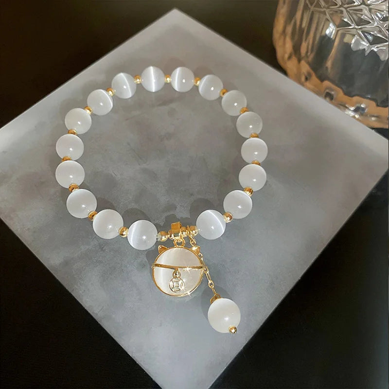 Hnewly Original Opal Sea Blue Treasure Moonlight Crystal Bracelet Light Luxury Elastic Bracelet For Girls Women Jewelry Accessories