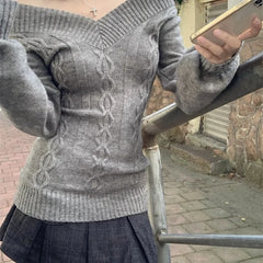 Hnewly  Korean Fashion Sexy Solid Knitted Tops Women Early Autumn New Sweaters Pullover Long Sleeve Pullovers Y2K Casual Streetwear