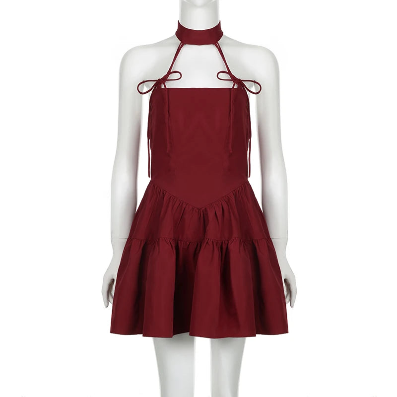 Hnewly Christmas Party A-line Sleeveless Dress Red Black Kawaii Bow Ha – hnewly