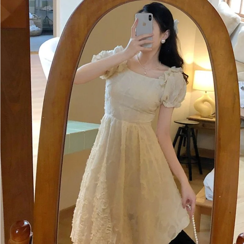 Hnewly French Vintage Kawaii Dress Women Elegant Designer Backless Korean Style Dress Female Casual Party Fairy Midi Dress Summer