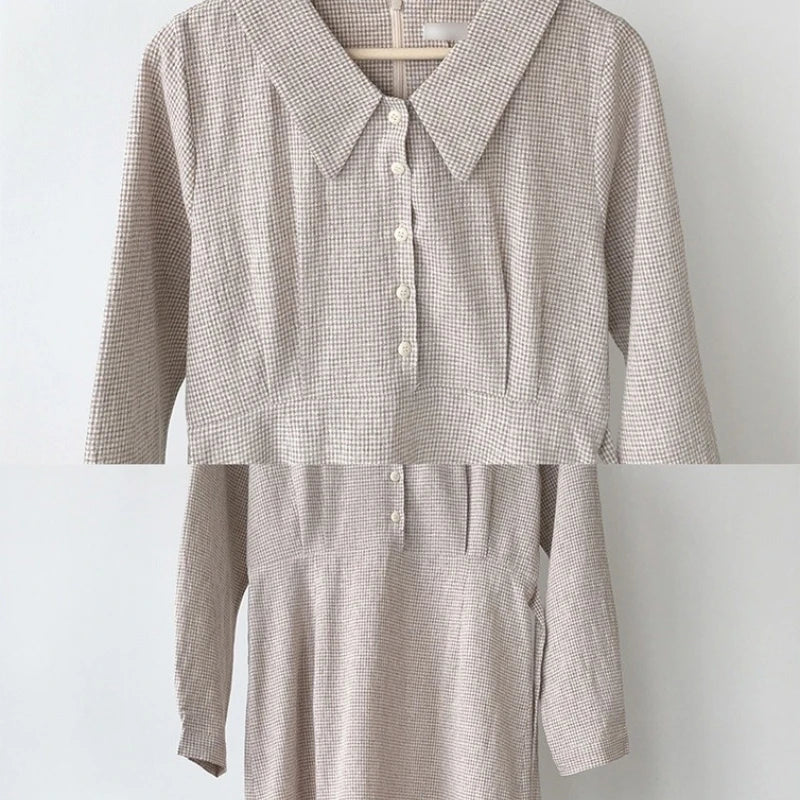 Hnewly New Autumn Woman Dress Girls Party Female Vintage Dress Plaid Buttons Long Sleeve Women Dresses Long Shirt Robe Vestido