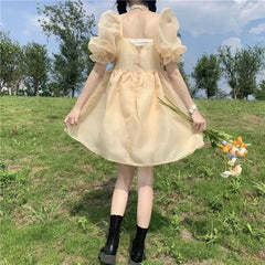 Hnewly DRESS TO IMPRESS Yellow Sweet Princess Dress Women Japanese Fairy Sexy Backless Mini Dress Casual Korean Party Birthday Dress for Women New