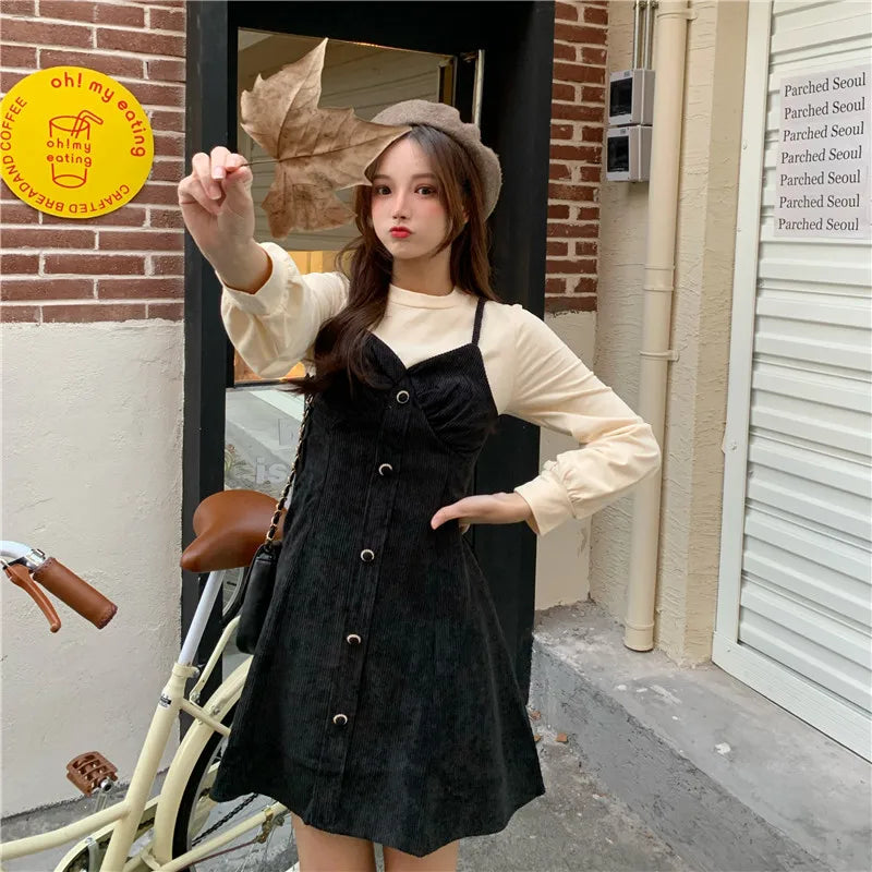 Hnewly Japanese Sweet Princess Dress Women Patchwork Designer Sexy Korean Mini Dress Female Long Sleeve Fairy Vintage Sweet Dress 2021