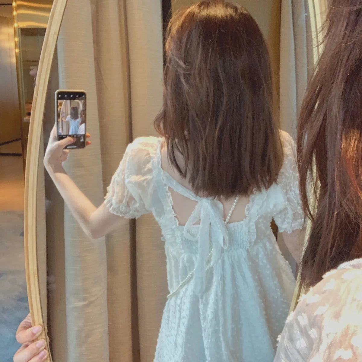 Hnewly DRESS TO IMPRESS Summer Chiffon Lace Fairy Dress Women Backless Design Puff Sleeve Party Mini Dress Female Patchwork Korean One-piece Dress