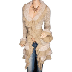 Hnewly Vintage Renaissance Coat Women Lace Jacket Victorian Steampunk Stand Collar Medieval Lace Up Dress Suit Countess Cardigan