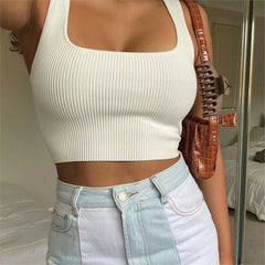 Hnewly  Summer crop tops cute sexy sleeveless top women vintage cropped tank tops women ribbed tops korean fashion black white